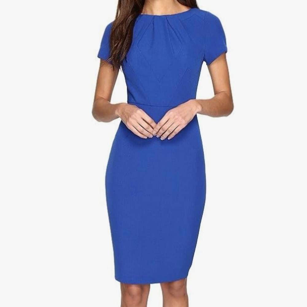 Adrianna Papell NWT 16 Blue Sheath Dress Short Slvs Above Knee Capsule Classic